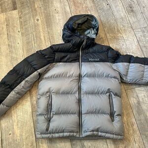 Marmot Black and Gray Quilted Puffer Jacket with Hood Boys XL